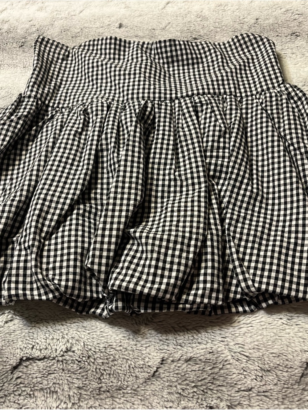Gingham Black and White Mini Skirt with Gathered Silhouette